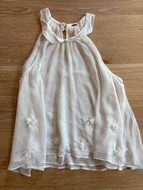 Free People Ivory Sheer Floral Appliqué Halter Top